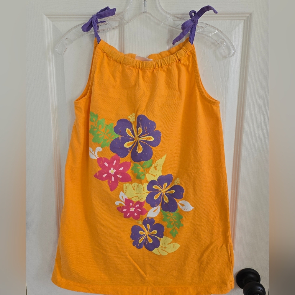 Hanna Andersson Dress Bright Orange With Tropical Floral Print Sz 120 Or Us 6-7
